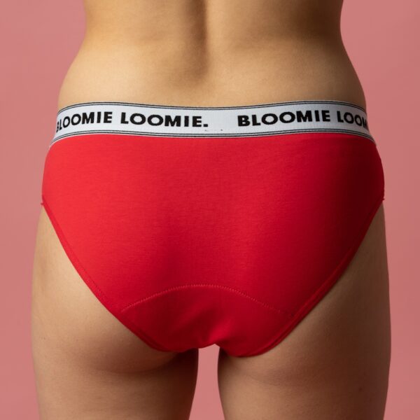 Culotte menstruelle sport flux léger Iconic Red Glam verso Bloomie Loomie
